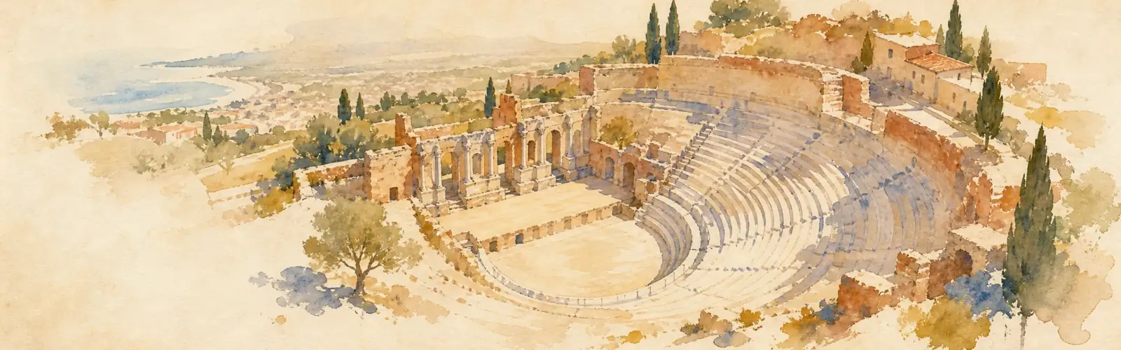 Italian video immersion with an ancient open-air theater and coastal landscape